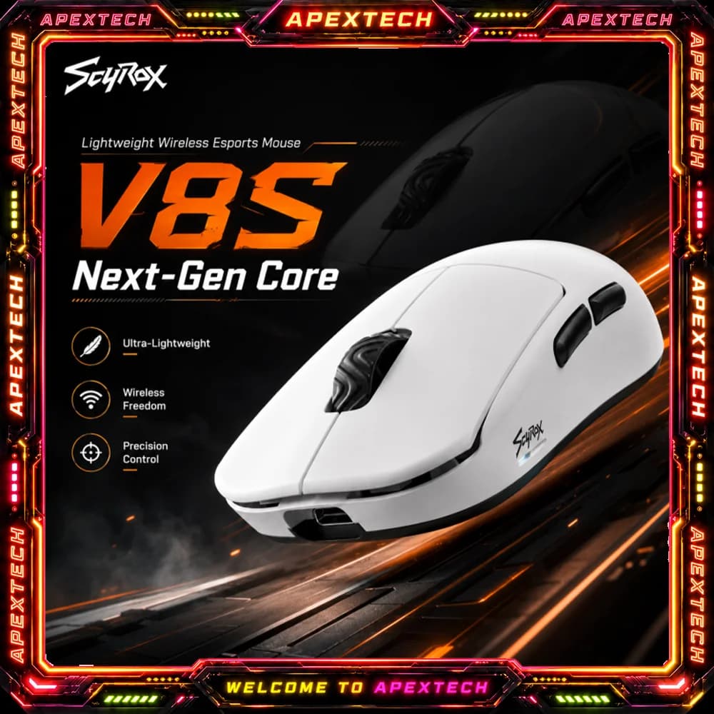 Ratón Inalámbrico para Juegos Scyrox V8S 40g Ultraligero, Tri-Modo, 30000DPI, PAWNEXT ONE RGB Macro FPS Esports, Ratón Ligero para Esports, Regalos