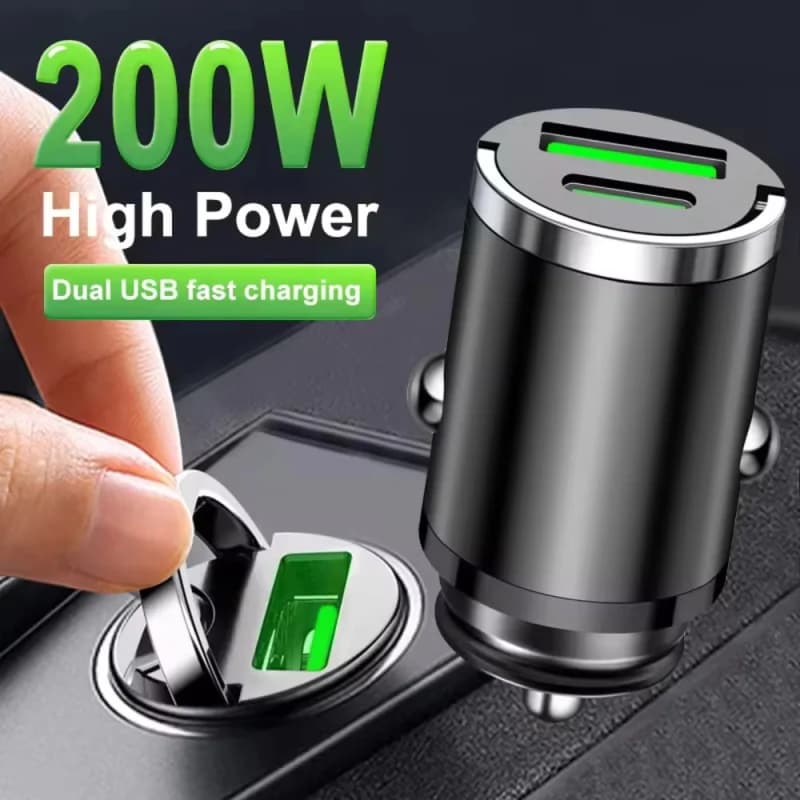 Cargador de coche mini de 200W con carga rápida para iPhone QC3.0, mini PD USB Tipo C, cargador de teléfono móvil para Xiaomi, Samsung, Huawei