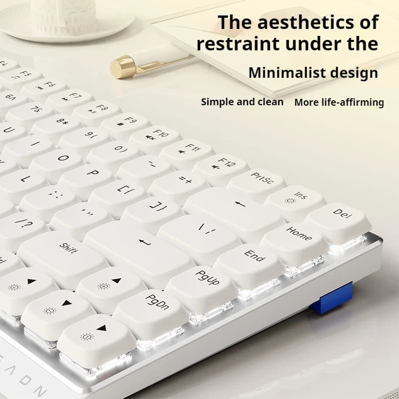 EWEADN Teclado mecánico para juegos trimododo de perfil bajo de 84 teclas, retroiluminación blanca, ergonómico, para oficina y juegos, computadora portátil/PC
