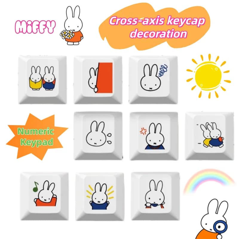 Nueva tecla decorativa de PBT opaca con diseño de conejo Miffy, creativa y personalizada, para teclados mecánicos de perfil cruzado.