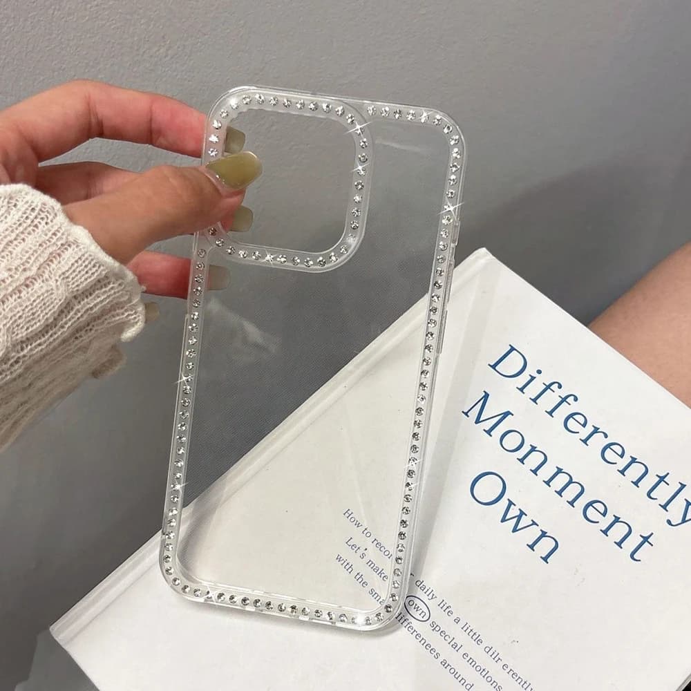 Funda de teléfono transparente de lujo con joyas de diamantes para iPhone 17 Pro Max 16 11 13 15 14 12 funda trasera con parachoques brillante