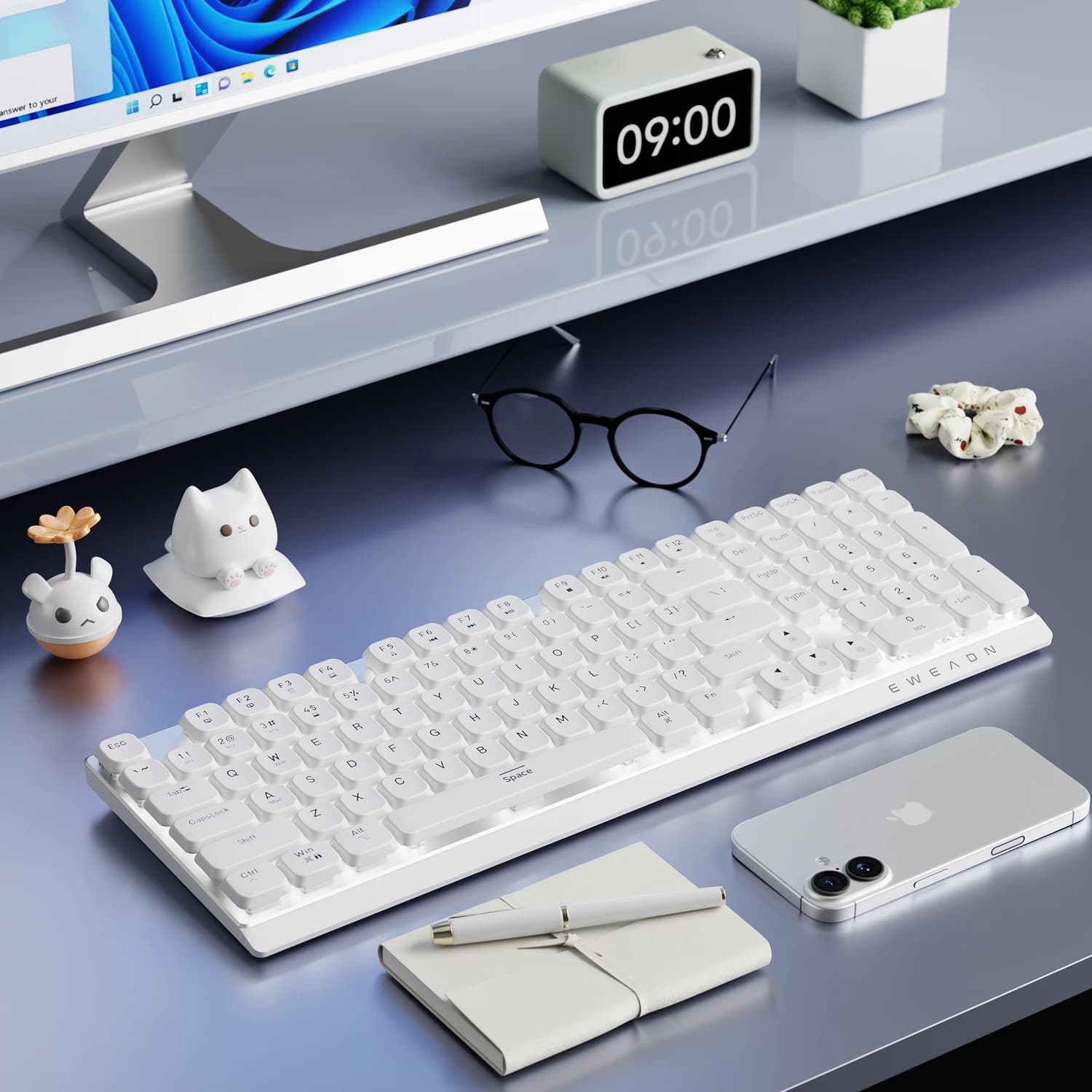 EWEADN Teclado mecánico inalámbrico para juegos de bajo perfil, diseño superior de aluminio ergonómico delgado con interruptores rápidos para deportes electrónicos, oficial